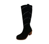 Western Boots Women Comfortable Chunky Heel Cowboy Booties Casual Stylish Rhinestone Side Zipper Beautiful Pull On Lightweight Brown Wide Calf Boots Outdoor Walking Party