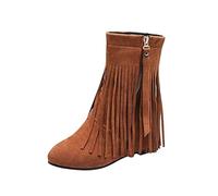 Western Boots Women's Black with Fringes, Black Ankle Boots Women's Flat with Side Zip Western Boots Fringe Short Boots Slip-On Suede Boots Slip On Boots Half Boots, brown, 5 UK