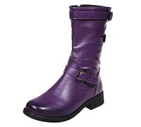 Western Boots Women's Black with Zip, Leather Boots Women's Brown Half Height with Side Zip Riding Boots Leather Boots Gothic Boots Vintage Biker Boots Faux Leather Short Boots, purple, 8.5 UK