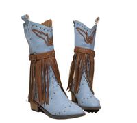Western Boots Women's Fringe Cowboy Boots Women's Medium High Hiking Boots with Block Heel Riding Boots Vintage Fringe Boots Cowgirl Boots Western Traditional Boots Comfortable Half Boots, blue, 5 UK