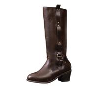 Western Boots Women's Travel Versatile Simple Boots Comfortable and Fashionable Rear Zipper Pointed Toe Mid Heel Mid Calf Boot (Brown, 6)