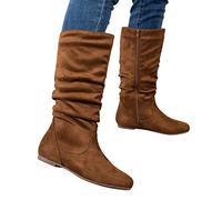 Western Boots Women's Wide Shaft, Wide Shaft Boots with Heel, Half Boots, Non-Slip Pile Boots, Slip-On Boots, Flat Medium Boots, Knee-High with Wide Calf Winter Boots, brown, 9 UK