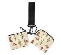 Western Cactus and Cowboy Boots Women's Card Cases Change Holder Thin Flat Credit Card Wallet Organizer with Zipper Coin Pocket for Lady 2 Packs