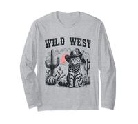 Western Cat Desert Landscape Retro Graphic Long Sleeve T-Shirt