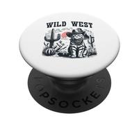 Western Cat Desert Landscape Retro Graphic PopSockets Adhesive PopGrip