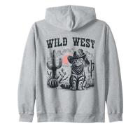 Western Cat Desert Landscape Retro Graphic Zip Hoodie