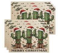 Western Christmas Cactus Quote Placemats Set of 6 | Western Theme, Dinner Placemats, Cowboy Boots, Santa Hats, String Lights, Rustic Style, Holiday Table Setting
