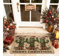 Western Christmas Cactus Quote Welcome Door Mat 29x17 Inch | Western Theme, Entry Mat, Cowboy Boots, Festive Cactus Trio, Santa Hats, Seasonal Entryway Decor, Winter Welcome