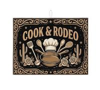 Western Cook Dish Drying Mats for Kitchen Counter, Rustic Black Gold Utensils Absorbent Dish Mat, Cowboy Style Microfiber Drying Pad for Home Decor 18x24 Inch