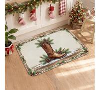 Western Country Christmas Decor Cowboy Boots Kitchen Rugs 16x24 Inch | Holly Berry Borders, Kitchen Mats For Floor, Wooden Fence Accents, Farmhouse Kitchen, Ranch Style Home, Seasonal Floor Mats
