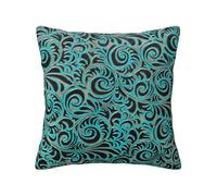 Western Country Cowboy Cyan Flower Tooled Leather Cushion Cover Decorative Cushions Pillowcase With Invisible Zipper Cushion Case For Home Sofa Car 45X45Cm