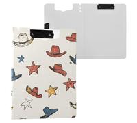 Western Cow Hat White Clipboard with Folder Double Clips Pen Holder Clip Board with Hard Cover Clipboard Folio Stationery Accessories