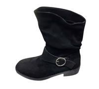 Western Cowboy Ankle Boots for Women Low Heel Mid Calf Boots with Pull-Up Tabs Slip On Round Toe Chunky Heel Retro Classic Booties Faux Suede Back Zipper Fall Short Ankle Booties