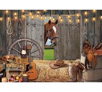 Western Cowboy Backdrop Rustic Farm Wooden Barn Decoration Background Horse Theme Party Banner for Western Cowboy Party Decoration Photo Studio Props Banner (8x6FT(240x180cm))