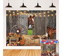 Western Cowboy Backdrop Rustic Farm Wooden Barn Decoration Background Horse Theme Party Banner for Western Cowboy Party Decoration Photo Studio Props Banner (7x5FT(210x150cm))