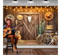 Western Cowboy Backdrop Western Party Decorations Wild West Vintage Wooden House Barn Door Photography Background Cowboy Party Decorations Banner Photo Booth, 5X3 Ft, Brown