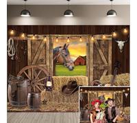 Western Cowboy Backdrop Wild West Rustic Wooden House Barn Photography Background for Kids Adults Cowboy Theme Baby Shower Party Decorations Banner (7X5ft (210x150cm))