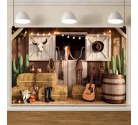 Western Cowboy Barn Door Backdrop 10X8ft Western Bar Saloon Wild West Boots Plants Guitar Theme Country Horse Farm Banner Decoration Background Child Adult Birthday Party Photo Studio Photo Props