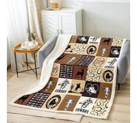 Western Cowboy Bed Blanket Kids Girls Deer Cow Arrow Sherpa Blanket Soft Cozy Lightweight Country Style Plush Fleece Brown Geometric Grid Blanket Gifts for Bed Chair Office Sofa(Throw 50"x60")