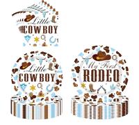 Western Cowboy Birthday Party Decorations - 96 Pcs My First Rodeo Party Decoration Including Pink Plates Cowboy Rodeo Disposable Tableware Set Serve 24 Guests