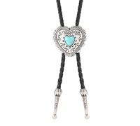 Western Cowboy Bolo Tie Men Leather Necktie Leather Cord Gold Halloween Ties Accessories for Men Women (Love Bolo Tie Silver)