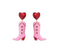 Western Cowboy Boot Earrings for Women, Vintage Turquoise Enamel Cow Print Dangle Earrings, Boho Cowgirl Cowboy Statement Jewelry for Country Concert Festival Party, M, Zinc, No Gemstone