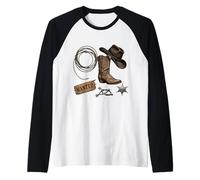 Western Cowboy Boot Sheriff Badge Country Style Outfit Raglan Baseball Tee