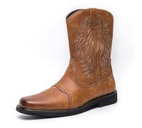 Western Cowboy Boots for Men Non-Slip Low Heel Flat Distressed Traditional Country Boots Unisex Mid Calf Boots for Horse Farm, Ranch, Site Construction, Brown, 27.5 cm