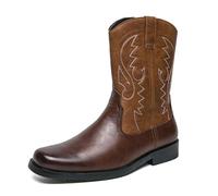 Western Cowboy Boots for Men Thick Sole Embroidered Retro Stitching Field Work Boot for Horse Farm Ranch Construction Garden, Brown, 27.0 cm