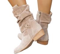 Western Cowboy Boots For Women, Mid Calf Boots For Women Uk, Ankle Boot Buckle, Casual Pointed Tip Boot For Ladies, Suede Shoes Side Zip Shoes For Ladies, No Laces Shoe Flat Shoe For Lady