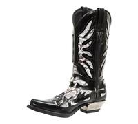 Western Cowboy Boots High Heel Pointed Toe Wearable for Men Embroidery Pattern Leather Shoes Non Slip Mid-Calf Boots Unisex Size,Black,11 UK