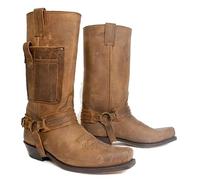 Western Cowboy Boots Men's Boots Square Toe PU Leather Boots Vintage Steampunk Rider Shoes Low Heel Mid Tube Rider Horse Motorcycle Boots for Cos, Brown Brown, 9 UK