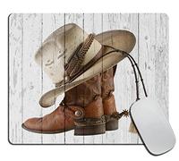 Western Cowboy Boots Mouse Pad, American Country Farm House Rustic Grey Wooden Rectangular Mouse Pad, Non-Slip Rubber MousePads for Office Home Laptop, 9.4"x7.9"