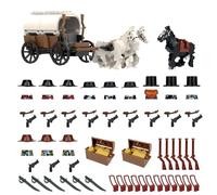 Western Cowboy Building Block Set, Compatible with Lego 77012 Set, 12 Cow Boy Figures & Gun Accessories, Dark Wild West Horse, White Carriage with Golden Bars & Coins, Gold Robbery