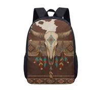 Western Cowboy Bull Skull Cactus 17 Inch Backpack for Kids Teenagers Student Retro Printed School Bag Novelty Graphic (07)