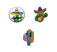 Western Cowboy Cactus Brooch Set for Women Men - 3PCS Enamel Desert Badges for Hat Backpacks & Jackets, Sombrero Guitar Chameleon Alloy Pins, Fashion Funky Jewellery Gift