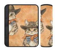 Western Cowboy Cat Cowboy Orange 2 Pack car seat Belt Cover pad More Comfort Driving for Backpack forro para cinturon de seguridad