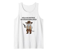Western Cowboy Cat Hold On Partner I'm Overstimulated Meme Tank Top