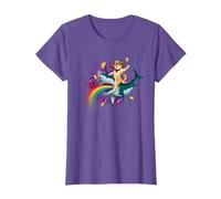 Western Cowboy Cat Riding A Shark In Taco Space Rainbow T-Shirt