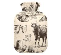 Western Cowboy Cattle Drive Beige Cute hot Water Bottle with Soft Cover, 2L Warm Water Bottle for Bed for Period Cramps, Period Cramps