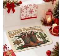 Western Cowboy Christmas Theme Boots Bathroom Rugs 20x32 Inch | Western Theme, Shower Toilet Rug, Sheriff Badge, Cactus, Festive Holiday Decor, Soft Surface