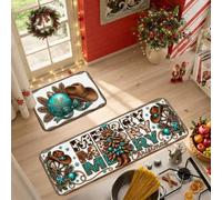 Western Cowboy Christmas Theme Hat Kitchen Rugs Sets of 2 | Western Ranch Style, Kitchen Sink Rug, Rustic Farmhouse Decor, Rodeo Inspired Accents, Holiday Kitchen Update