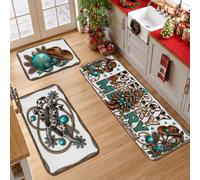 Western Cowboy Christmas Theme Hat Kitchen Rugs Sets of 3 | Western Ranch Style, Kitchen Sink Rug, Rustic Farmhouse Decor, Rodeo Inspired Accents, Holiday Kitchen Update
