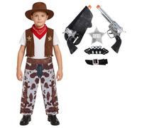 Western Cowboy Costume with 7-Piece Sheriff Set for Kids - Boys & Girls Wild West Sheriff Fancy Dress Outfit - Role Play, Halloween, Parties Events (Medium 7-9 Years)