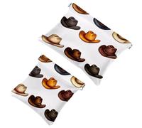 Western Cowboy Cowboy Hats Various Style Pocket Cosmetic Bag, Waterproof Squeeze Makeup Bag No Zipper Self-Closing, Portable Mini Travel Storage for Headphones Jewelry
