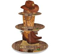 Western Cowboy Cupcake Stand, 3-Tier Western Cowboy Birthday cake Stand Disco Bachelorette Cupcake Holder for Girl Boy Women Man Cowgirl Last Disco Bachelorette Party Birthday Rodeo Party (Brown)