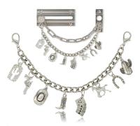 Western Cowboy Door Chain Lock Charms - Vintage Decorative Bedazzled Chain with Cowboy Hat, Boot, Horse, Cactus - Antique Silver Door Lock Trinkets for Home Decor