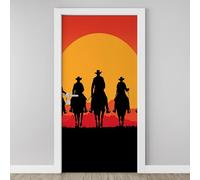 Western Cowboy Door Mural, Riding Horse Silhouette Murals Stickers 90x200 cm, Vintage Sunset Mountain 3D Door Stickers Vinyl Self-Adhesive Peel and Stick Bedroom Living Room Door Decoration A5j113
