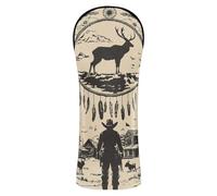 Western Cowboy Dream Catcher Deer Skull Golf Club Cover Set Premium Leather Accessories with Interchangeable No. Tags for Driver, Fairway Wood Hybrid