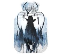 Western Cowboy Dream Catchers Deer Skulls Black hot Waterbottle with Soft Cover, 2L Warm Water Bottle for Bed for Hand Feet Warmer, Hand Feet Warmer
